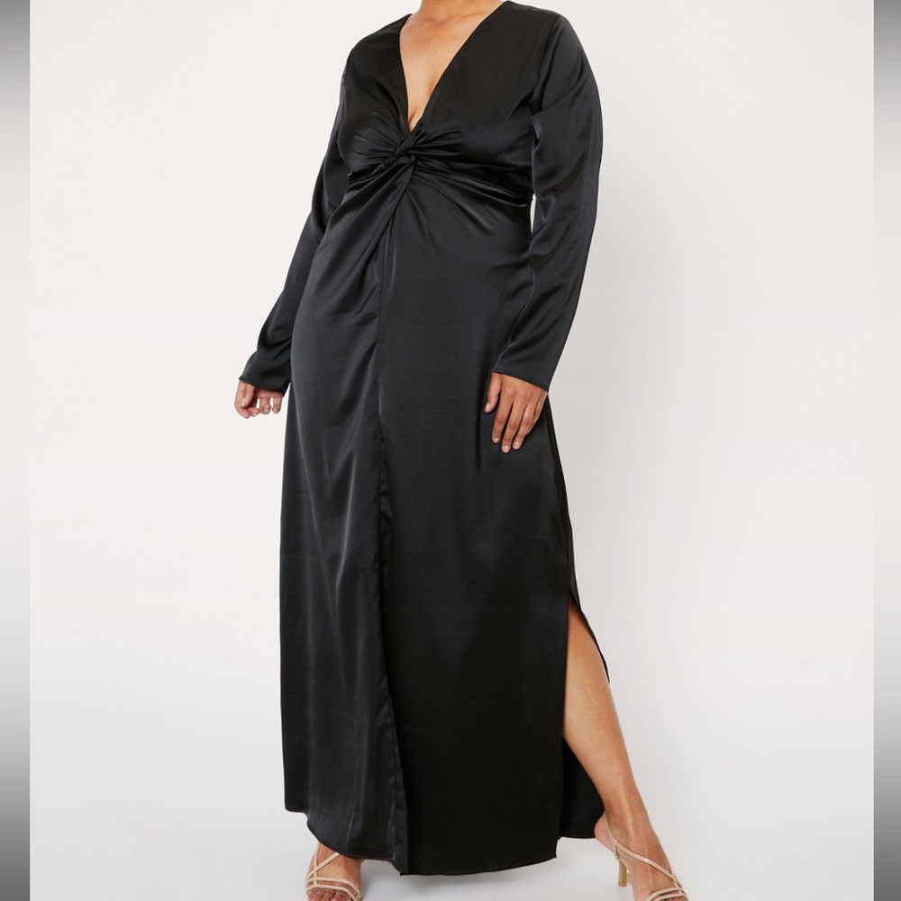 Plus Size Twist Front Satin Maxi Dress